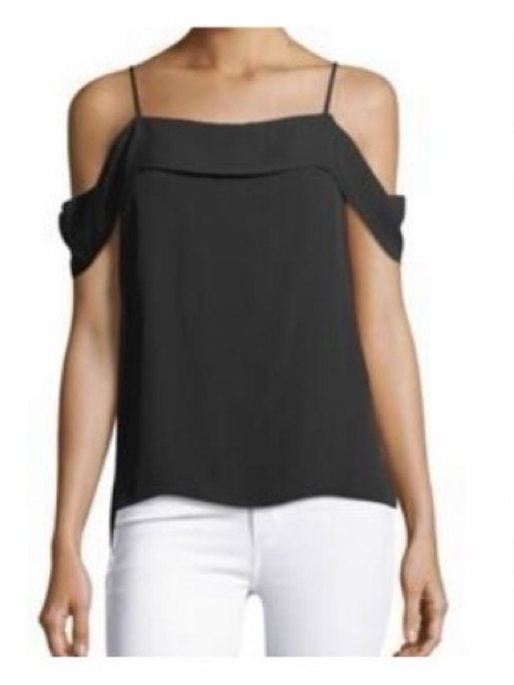 Theory Black Silk Off-Shoulder Camisole with Double Straps | M